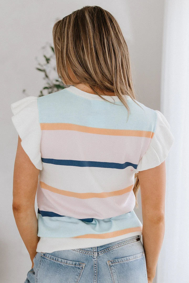Elle Striped Flutter Sleeve Knit Top
