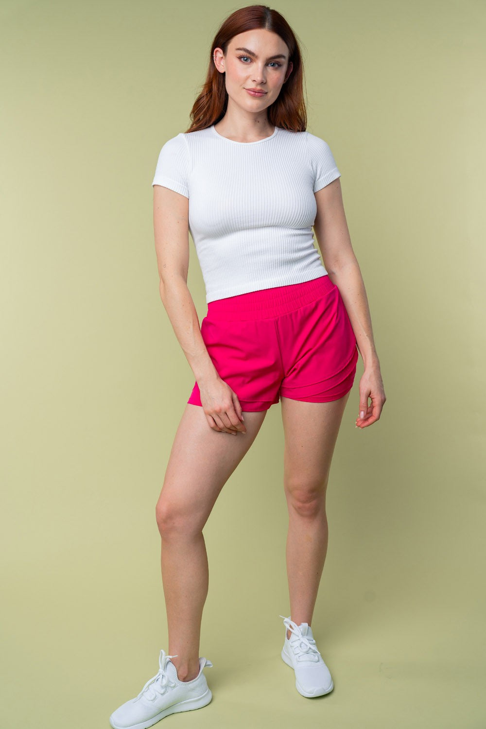 More Action High Waisted Knit Shorts in Pink
