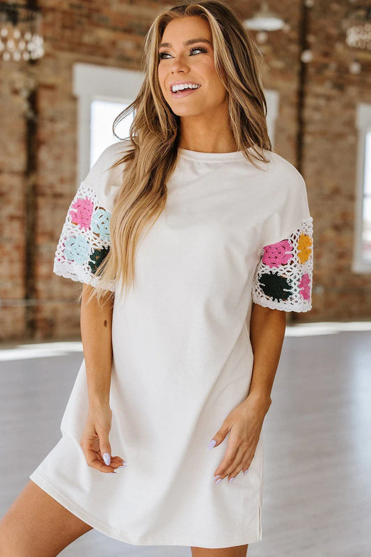 Cher Crochet Sleeve T-Shirt Dress
