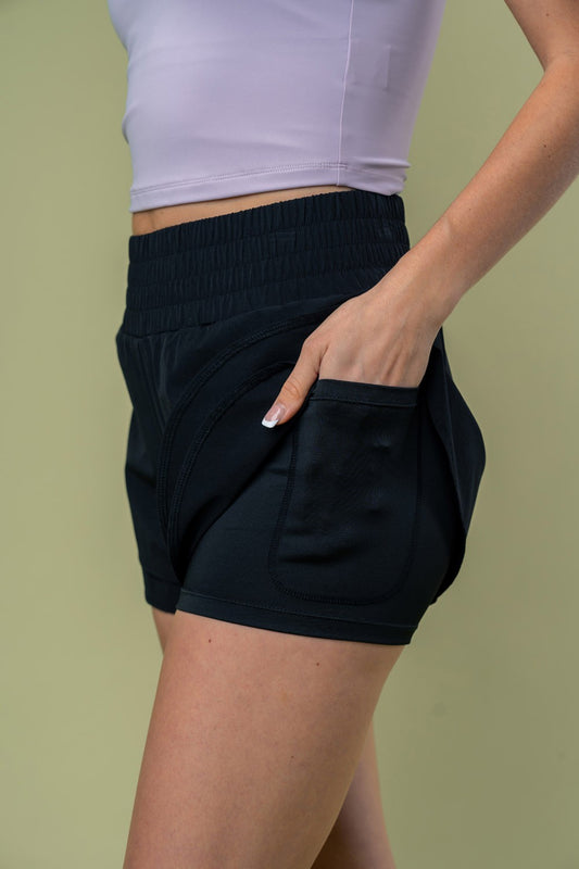 More Action High Waisted Knit Shorts in Black