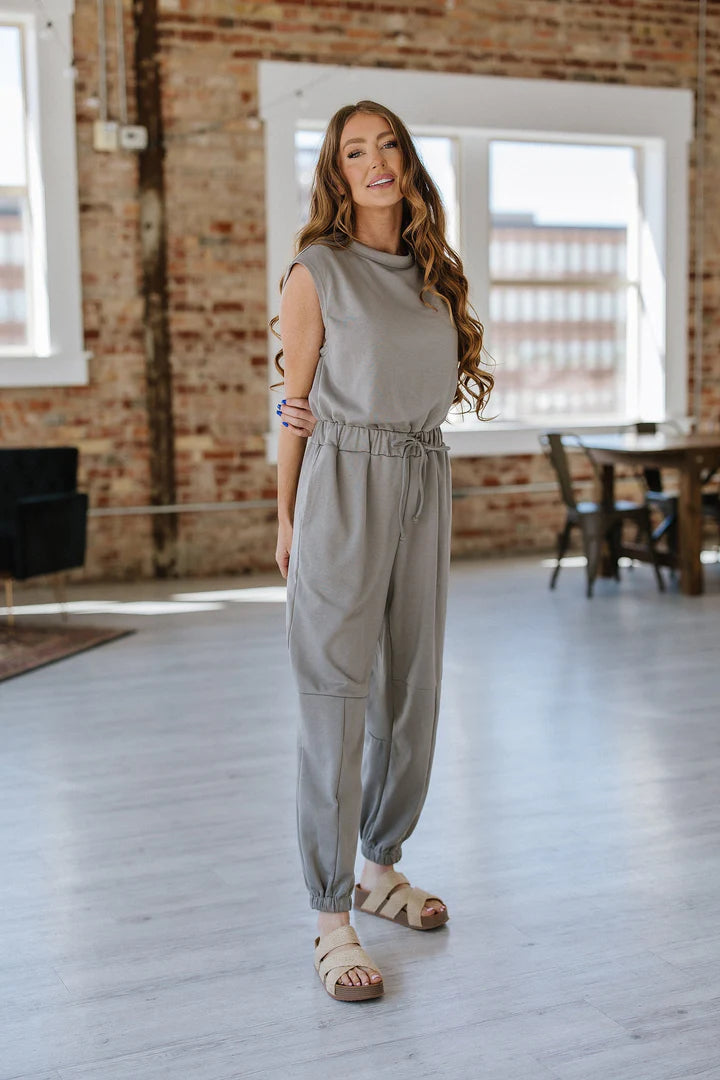 Remi Cap Sleeve Jogger Jumpsuit in Grey
