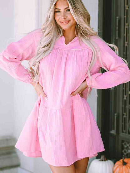 Here For Fun Ruched Long Sleeve Mini Dress