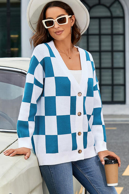 Jenica Checkered Button-Up Cardigan