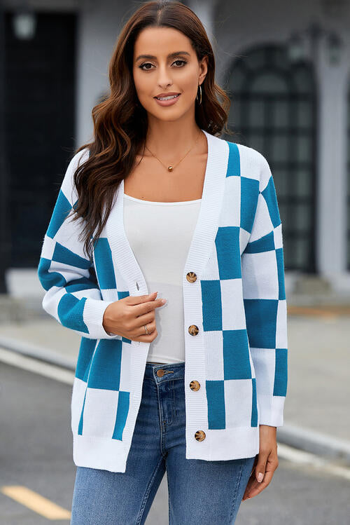 Jenica Checkered Button-Up Cardigan