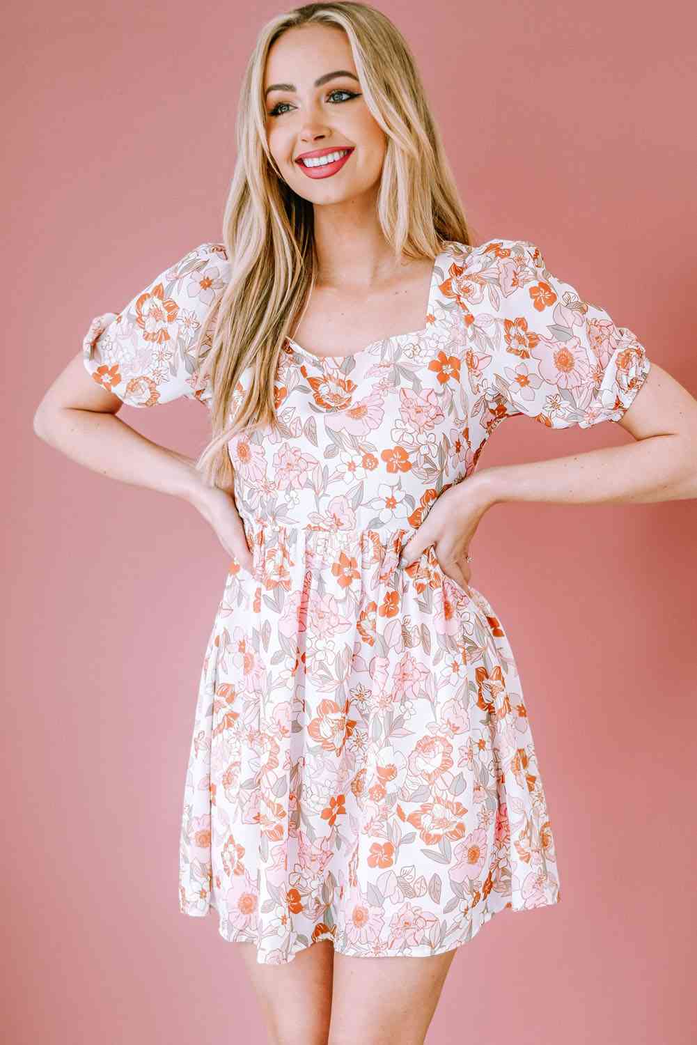 Kate Floral Tie-Back Puff Sleeve Dress